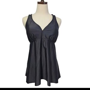 Firpearl Womens Black Tankini Cross Back Flowy Swim Top Modest Swimwear Size 14